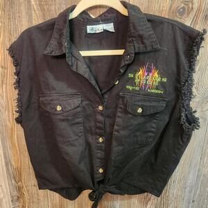 Sturgis Motorcycle Rally 2006 Women's Button Crop Top Tie Bottom Shirt VTG Sz L